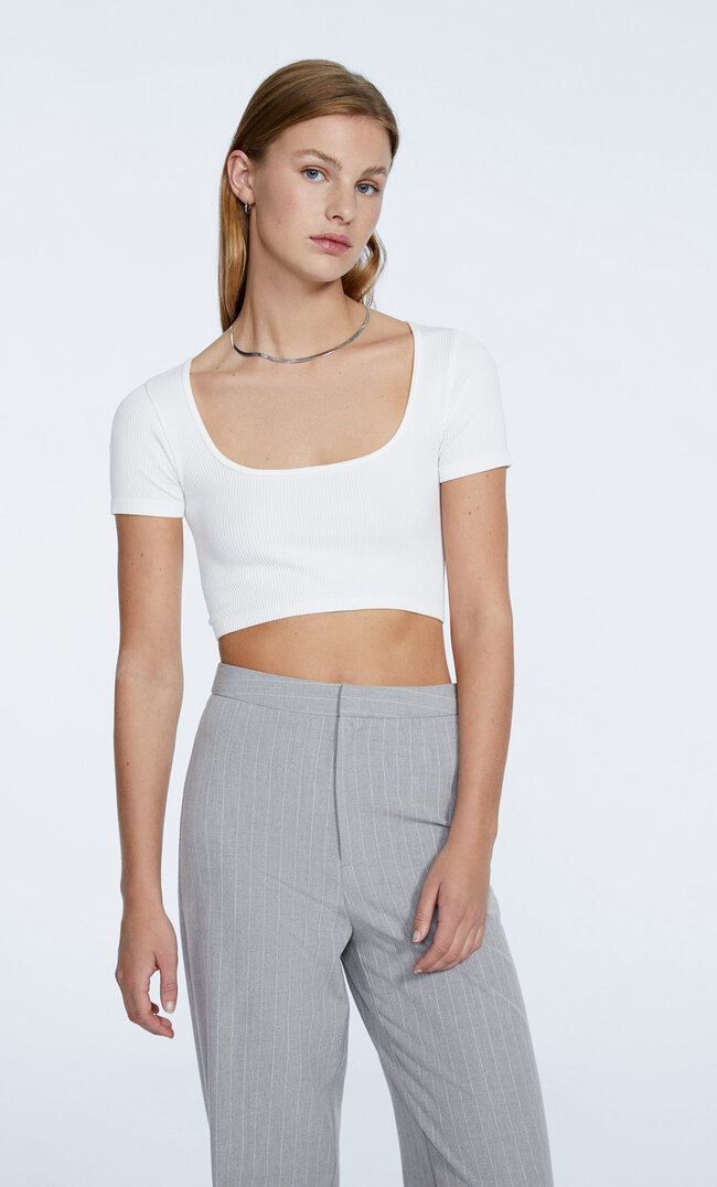 

Stradivarius T-Shirt Manches Courtes Seamless Écru M