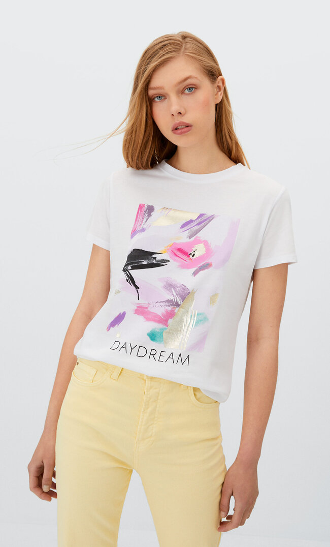 

Stradivarius T-Shirt Imprimé Pelliculé Blanc Xl