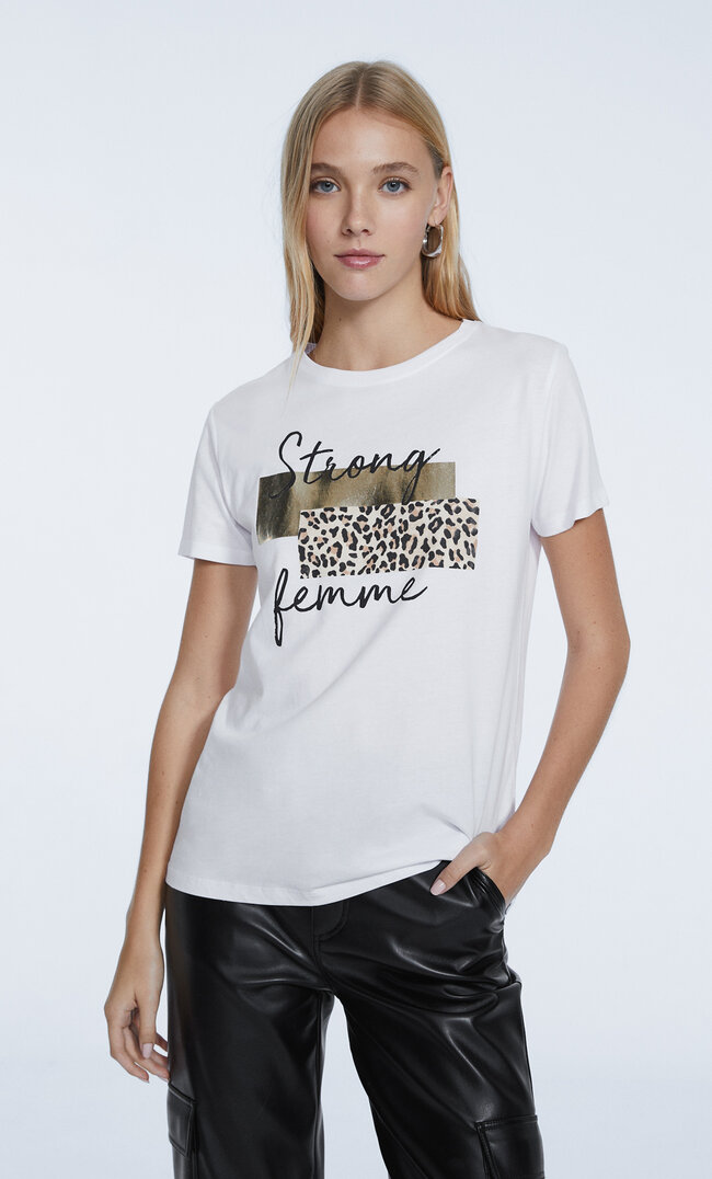 

Stradivarius T-Shirt Imprimé Pelliculé Blanc S