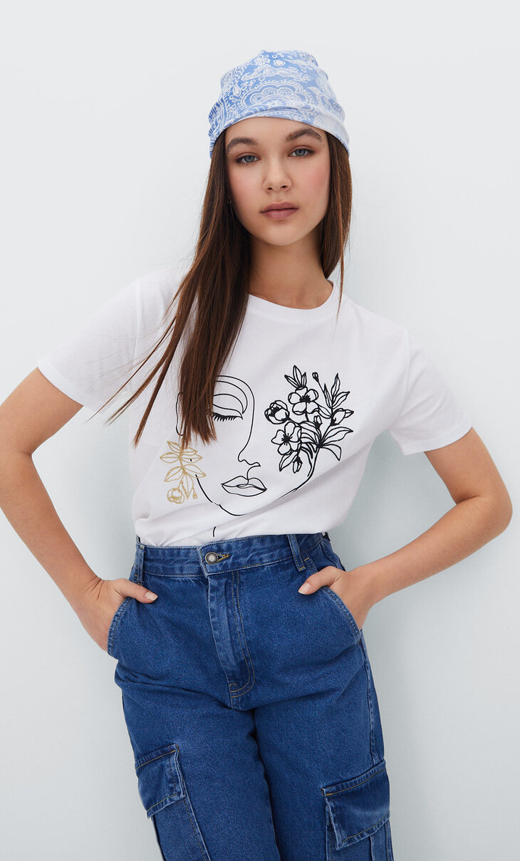Embroidered face T-shirt