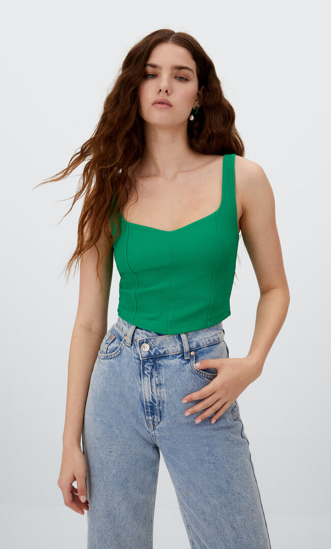

Stradivarius Corsage-Top Mit Trägern Grün M