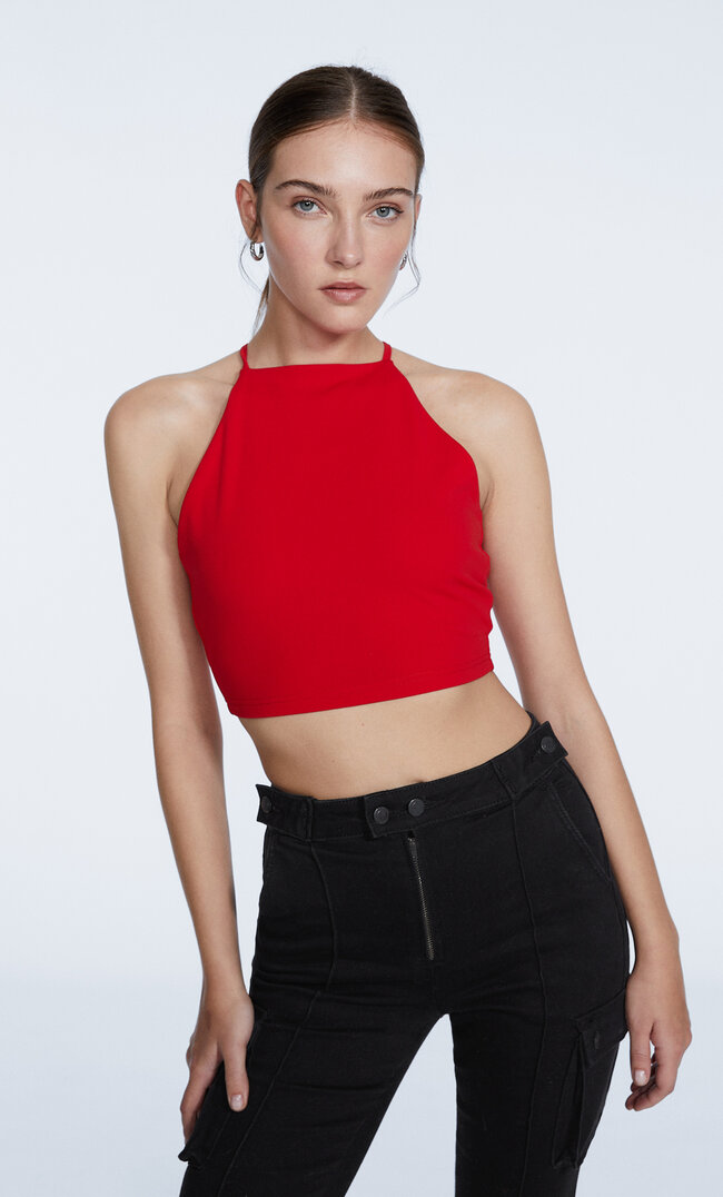 

Stradivarius Neckholder-Top Mit Bändern Rot L