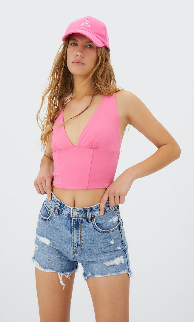 

Stradivarius Crop Top Corset Rose Fluo L