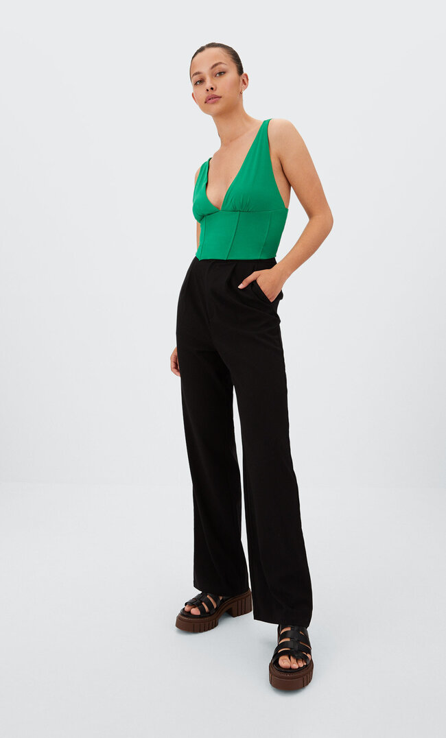 

Stradivarius Gorsetowy Top Z Krepy Zielony Xl