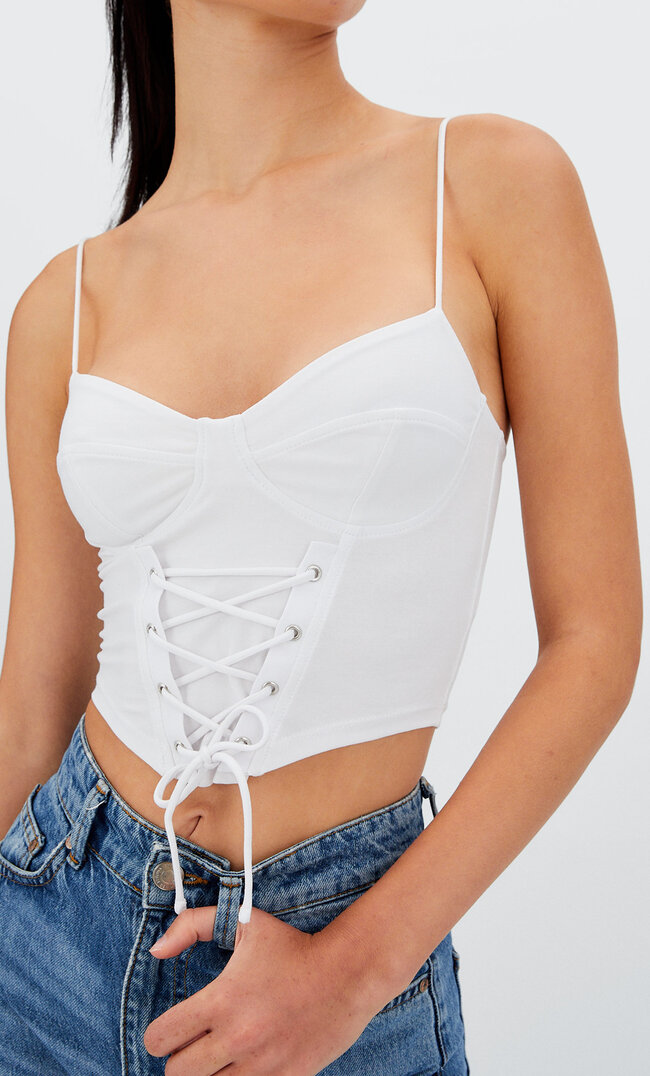 

Stradivarius Top Corset Lacé Écru Xl