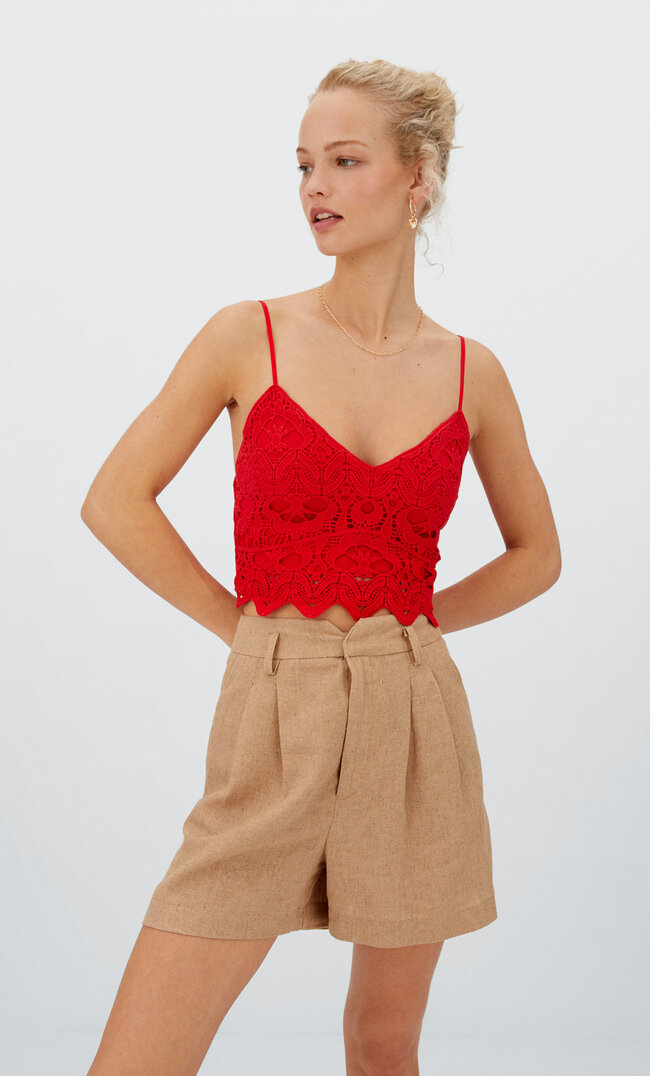 

Stradivarius Top Guipure Rouge S