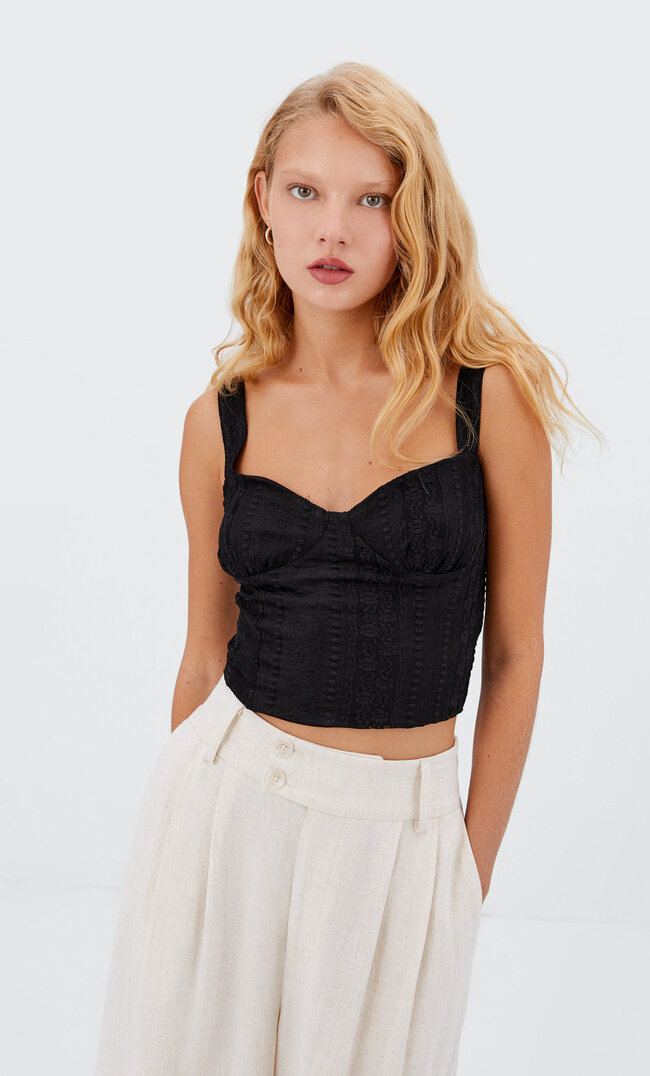 

Stradivarius Top Lacé À Bretelles Noir S