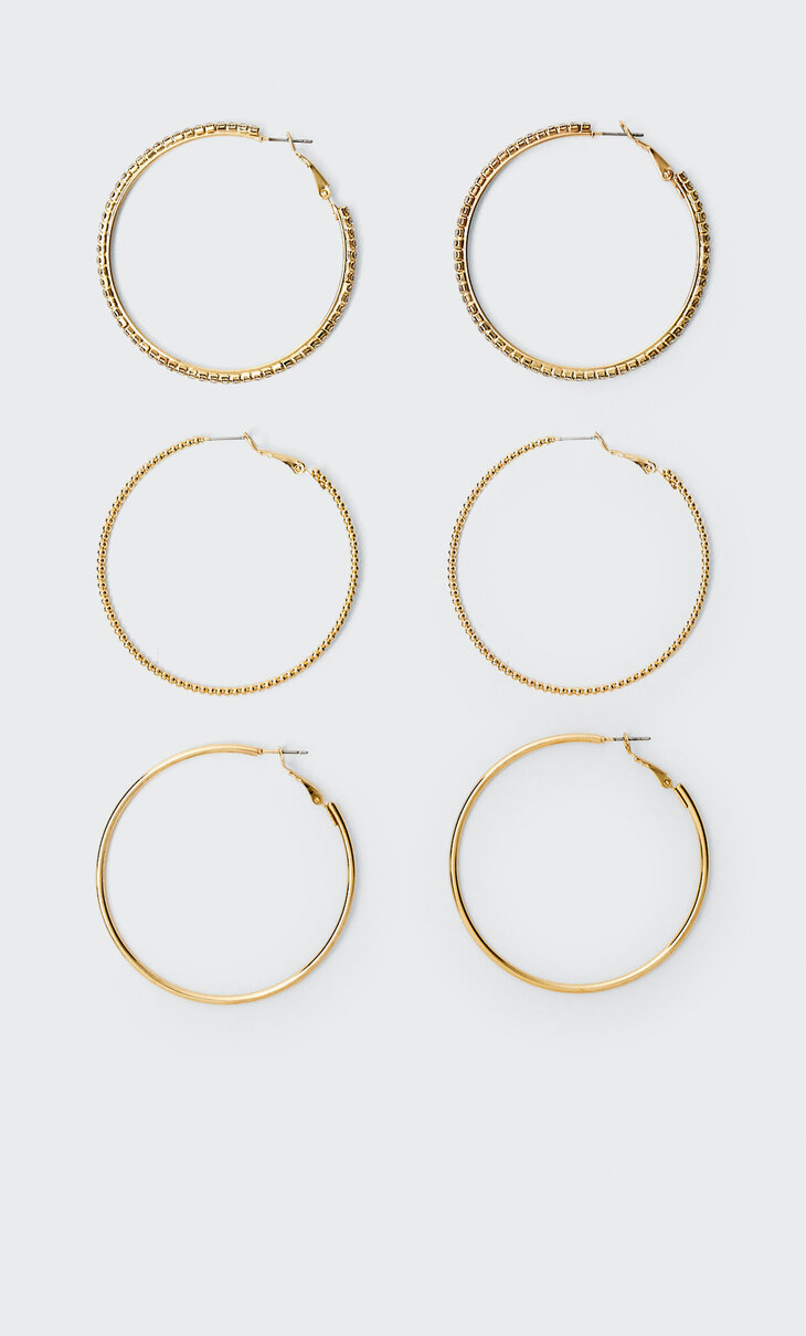 Set of 3 rhinestone maxi hoop earrings