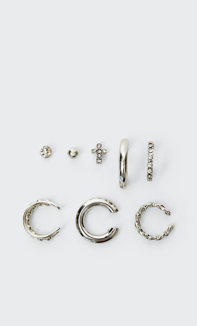 

Stradivarius Set Mit 8 Glitzer-Earcuffs Grau M
