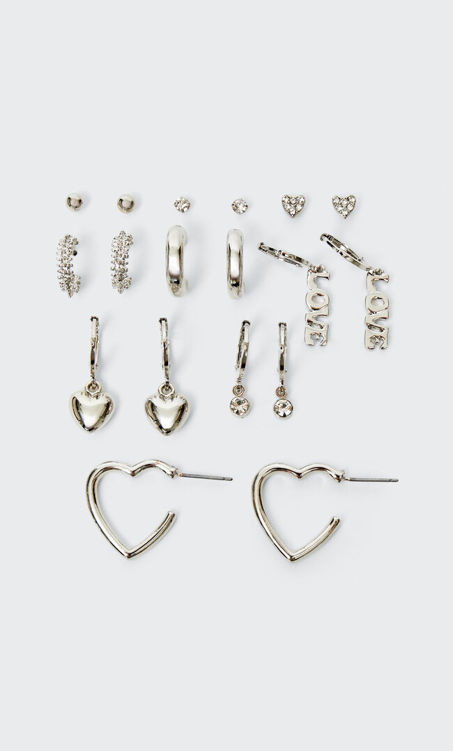 

Stradivarius 9er Set Ohrringe „Love“ Grau M