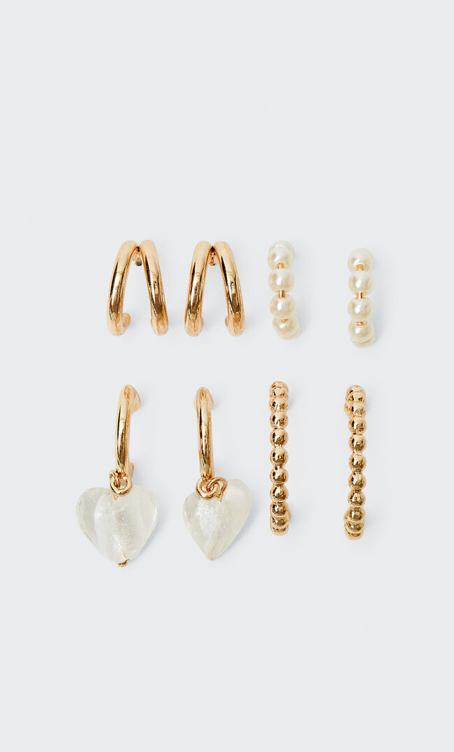 

Stradivarius Lot 4 Paires De Boucles D’oreilles Cœur Verre Non Recyclable Et Perles Jaune M