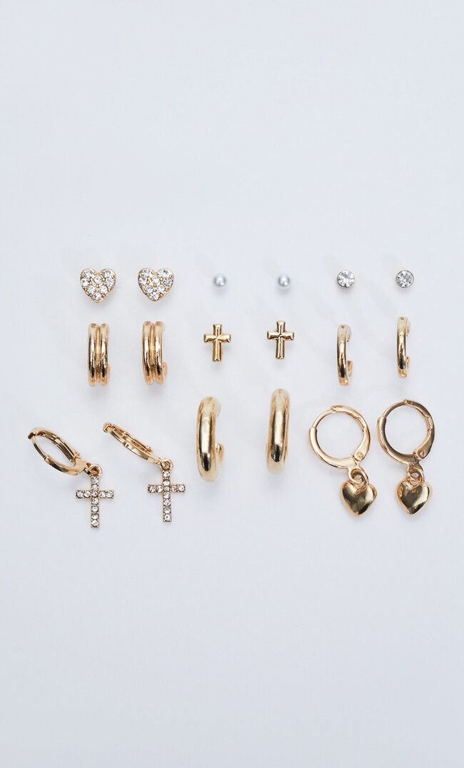 

Stradivarius Lot De 9 Paires De Boucles D’oreilles Cœur Et Croix Jaune M