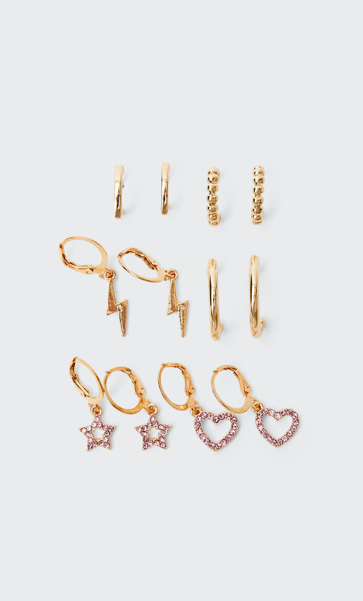 Set of 6 pairs of rhinestone charm earrings