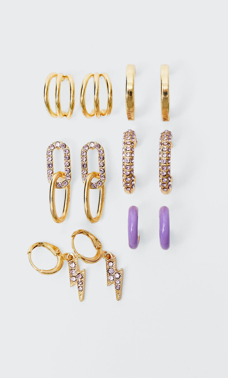 Set of 6 pairs of shiny mauve/ mixed earrings