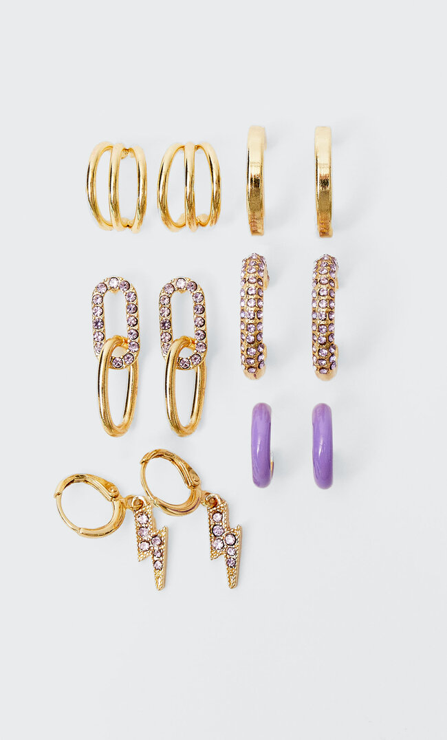 

Stradivarius Set Mit 6 Malvenfarbenen Ohrringen Mit Glitzer Gelb M