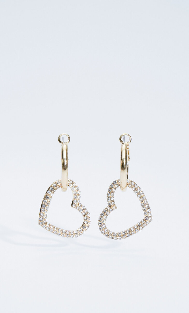 Hoop earrings with rhinestone heart detail