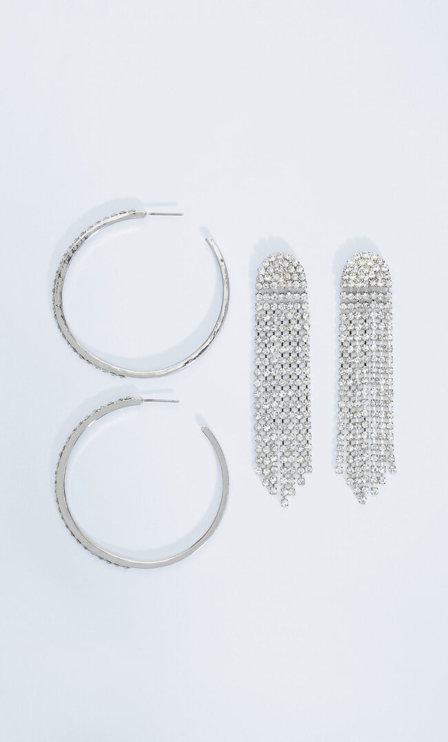 

Stradivarius 2er-Set Ohrringe In Wasserfalloptik Mit Strass Grau M