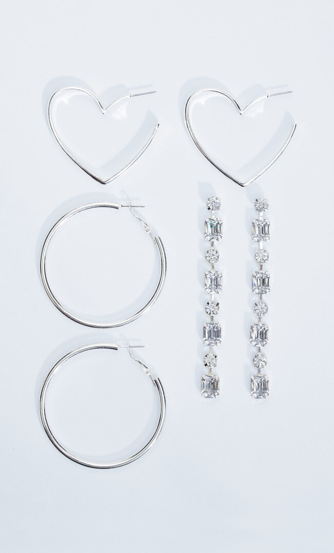 

Stradivarius Set Mit 3 Ohrringen Mit Strass Und Steinen Grau M