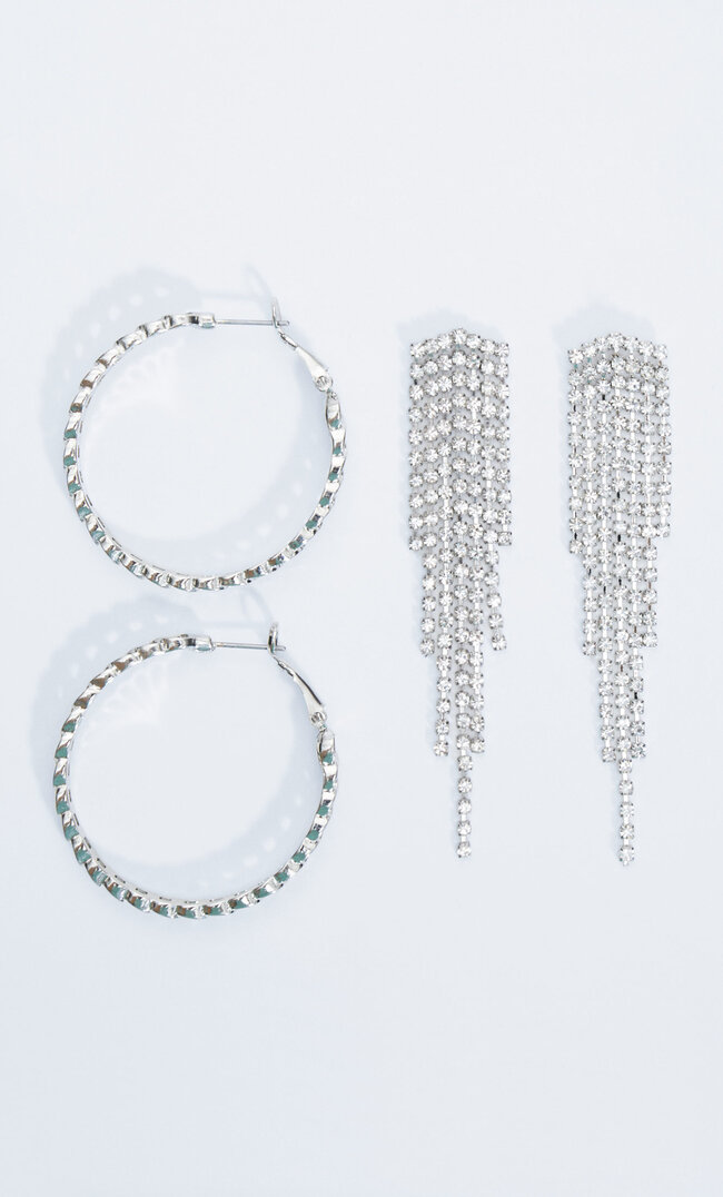 

Stradivarius Doppelpack Ohrringe Mit Strass Grau M