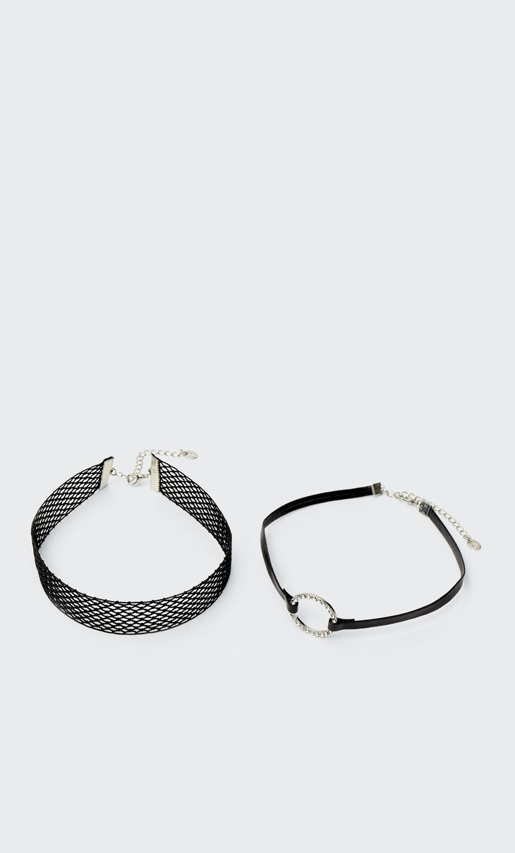 Set of 2 mesh and ring chokers