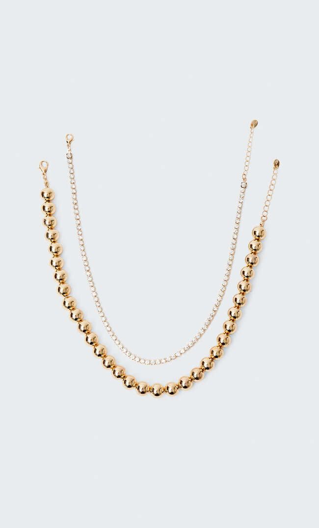

Stradivarius 2er-Set Halsketten Mit Kugeln Und Strass Gelb M