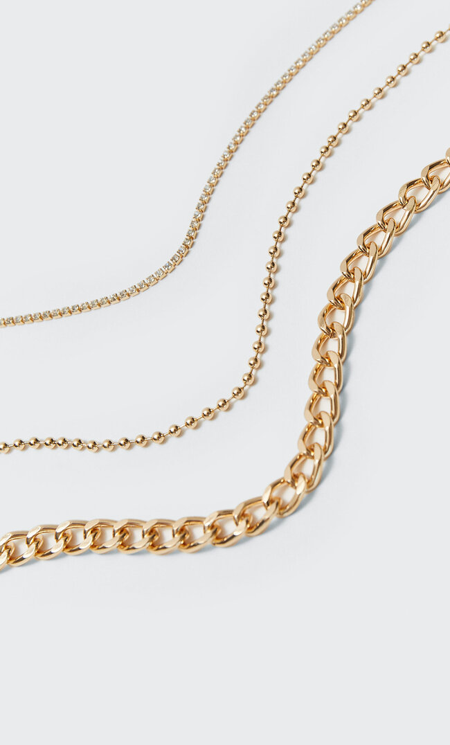 

Stradivarius 3er-Set Halsketten Mit Strass Gelb M