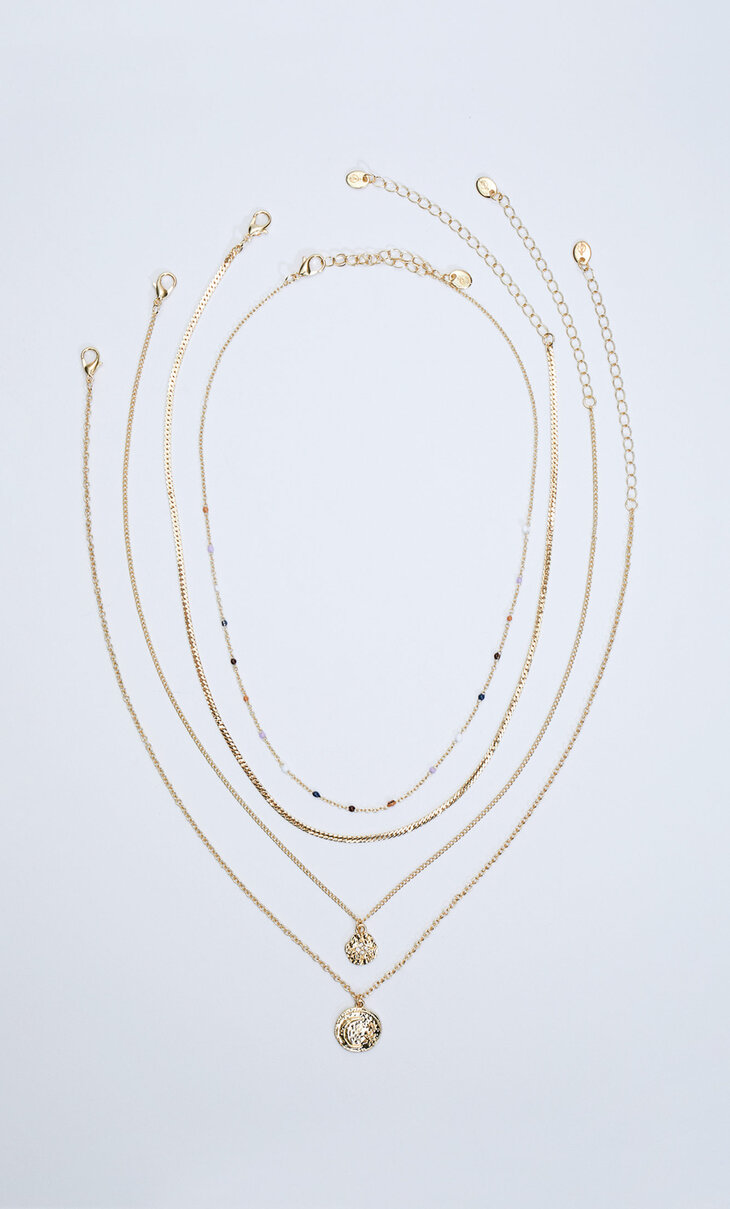 5er-Set Halsketten mit bunten Medaillons und Perlenbesatz