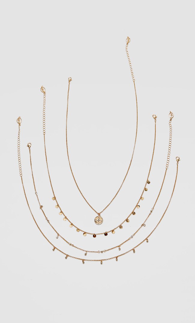 

Stradivarius 4er-Set Str Halsketten Mit Münzen Und Strass Gelb M