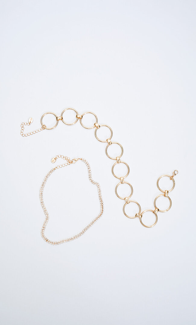 

Stradivarius Lot 2 Collier Ras Du Cou Avec Anneaux Et Cristaux Jaune M
