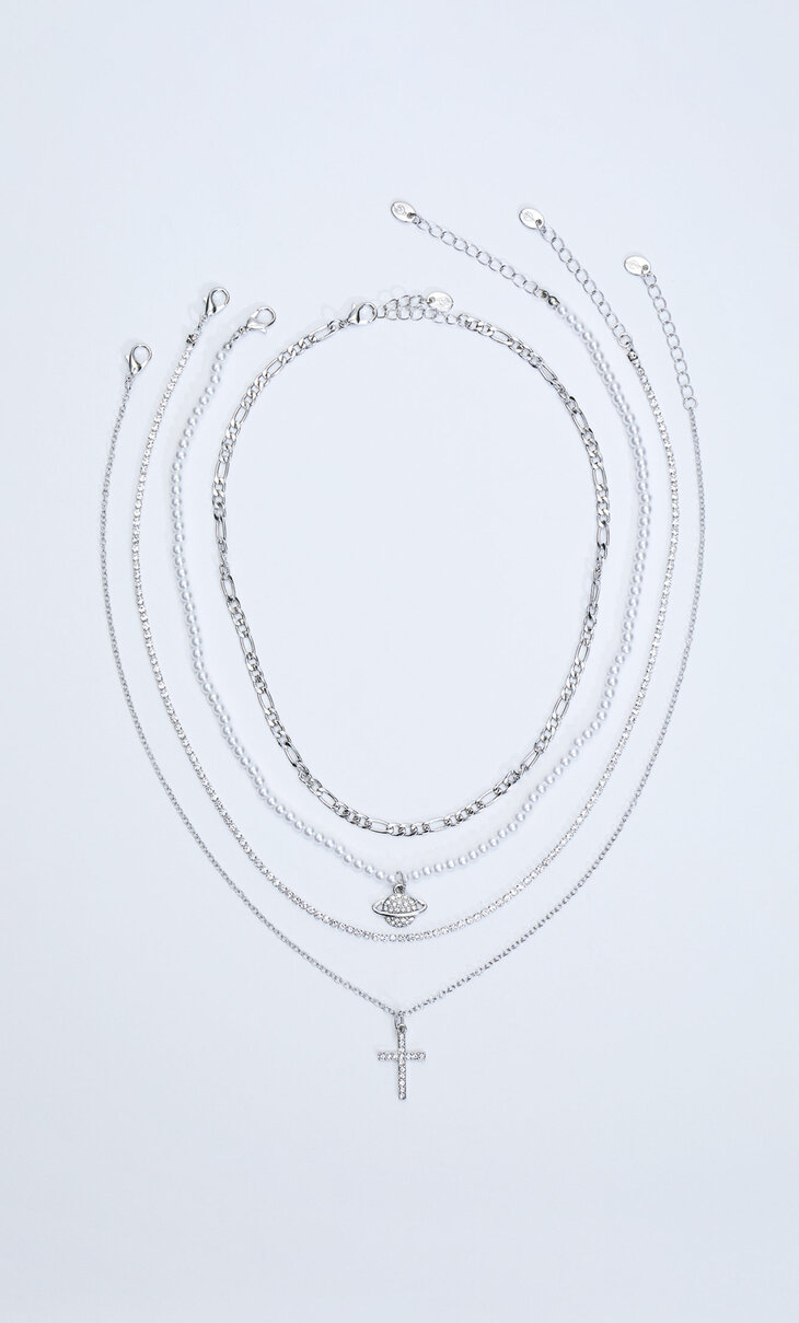 Set s 4 ogrlice s križevima s kristalima i planetima