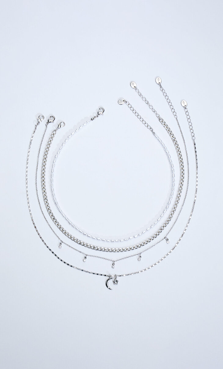 Set of 4 moon and star necklaces
