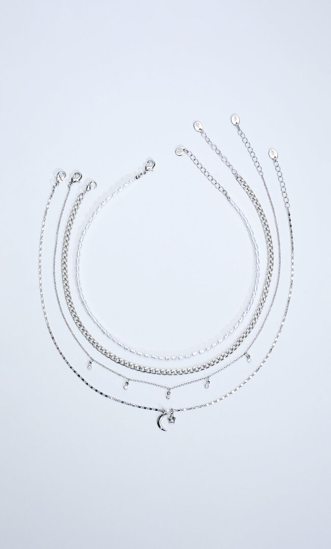 

Stradivarius 4er-Set Halsketten Mit Mond Und Stern Grau M