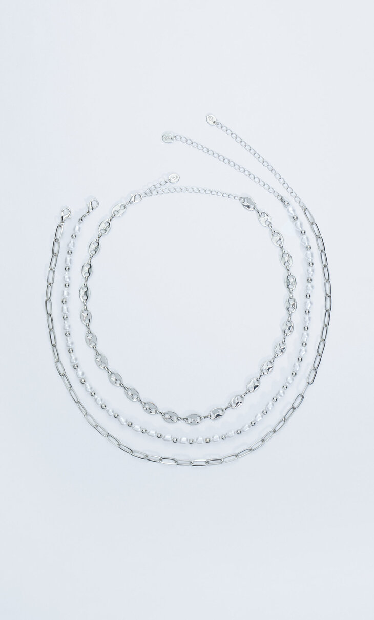 3er-Set Halsketten mit Perlen im Grundge-Stil