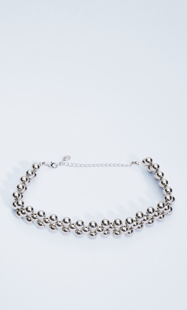 

Stradivarius Choker Z Koralików Szary M