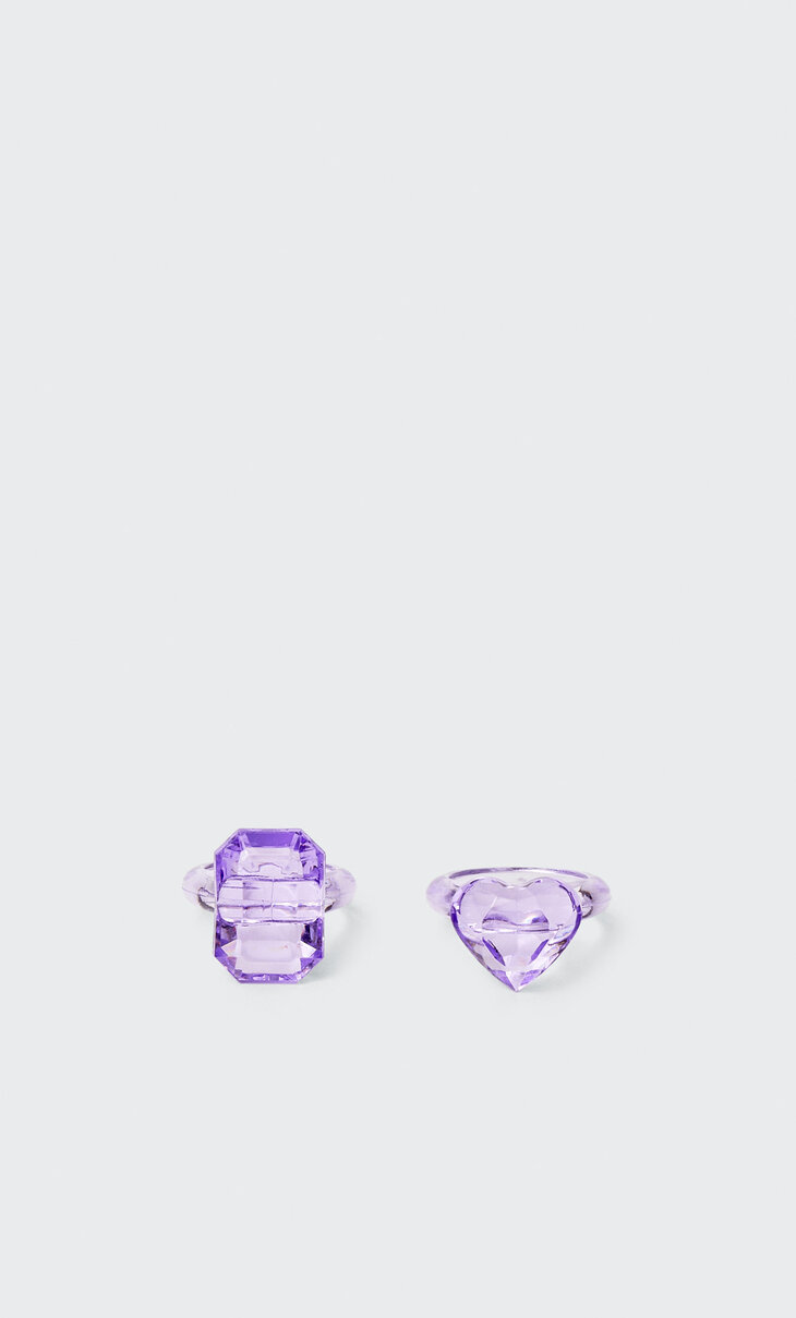 Set of 2 coloured crystal rings