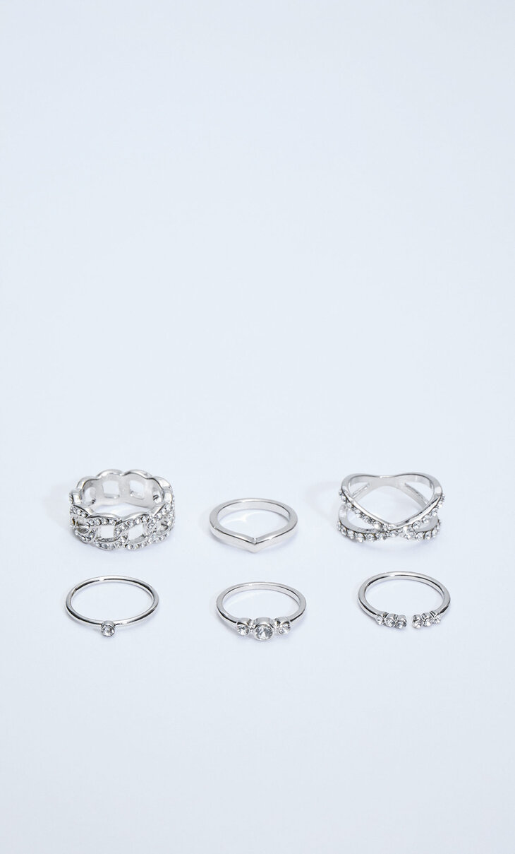 Set of 6 rhinestone rings