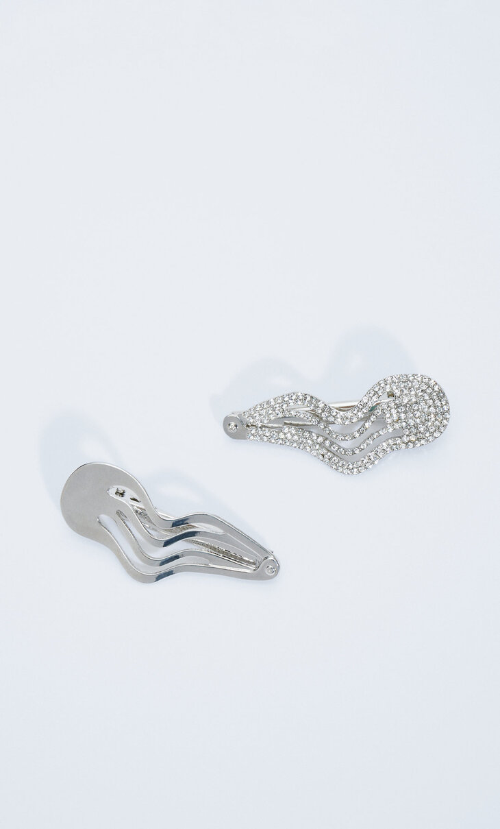 Set of 2 grunge rhinestone hair clips