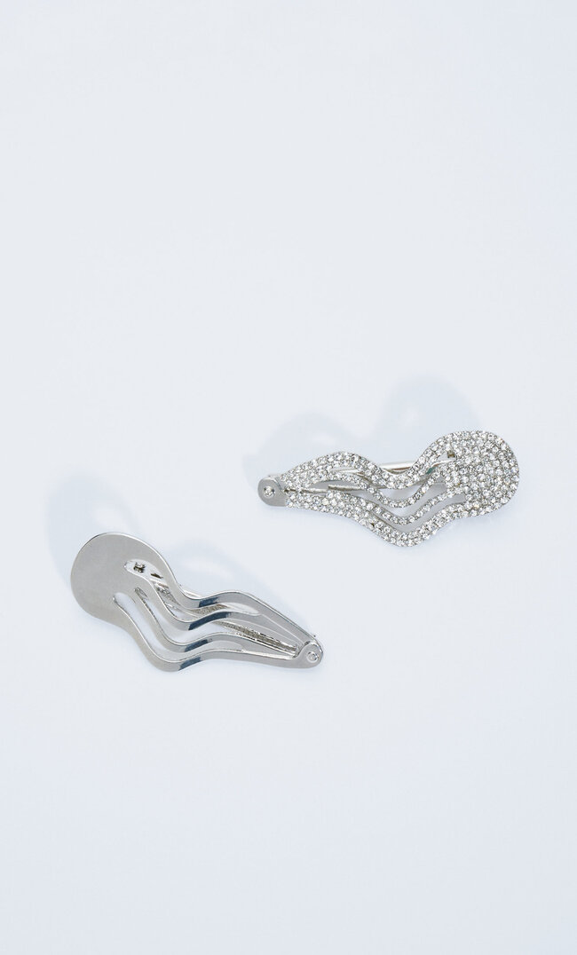 Stradivarius Doppelpack Grunge-Haarclips Mit Strass Grau M