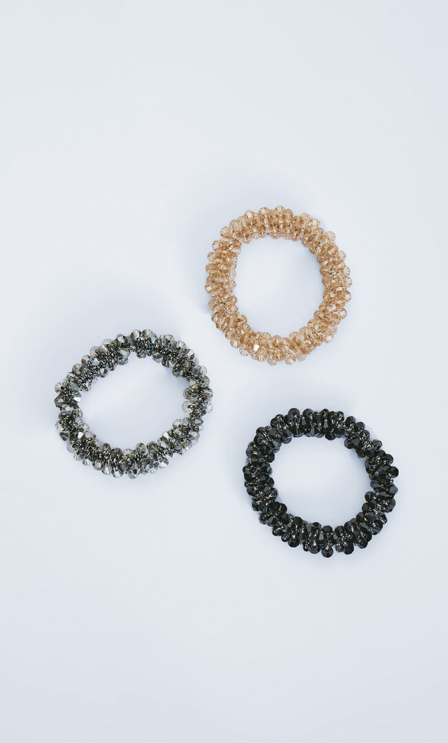 

Stradivarius 3er-Set Gestreifte Haargummis Mit Strass Schwarz M