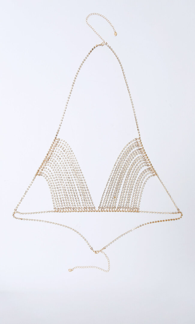 

Stradivarius Bralette Body Chain Mit Strass Und Glitzer Gelb M