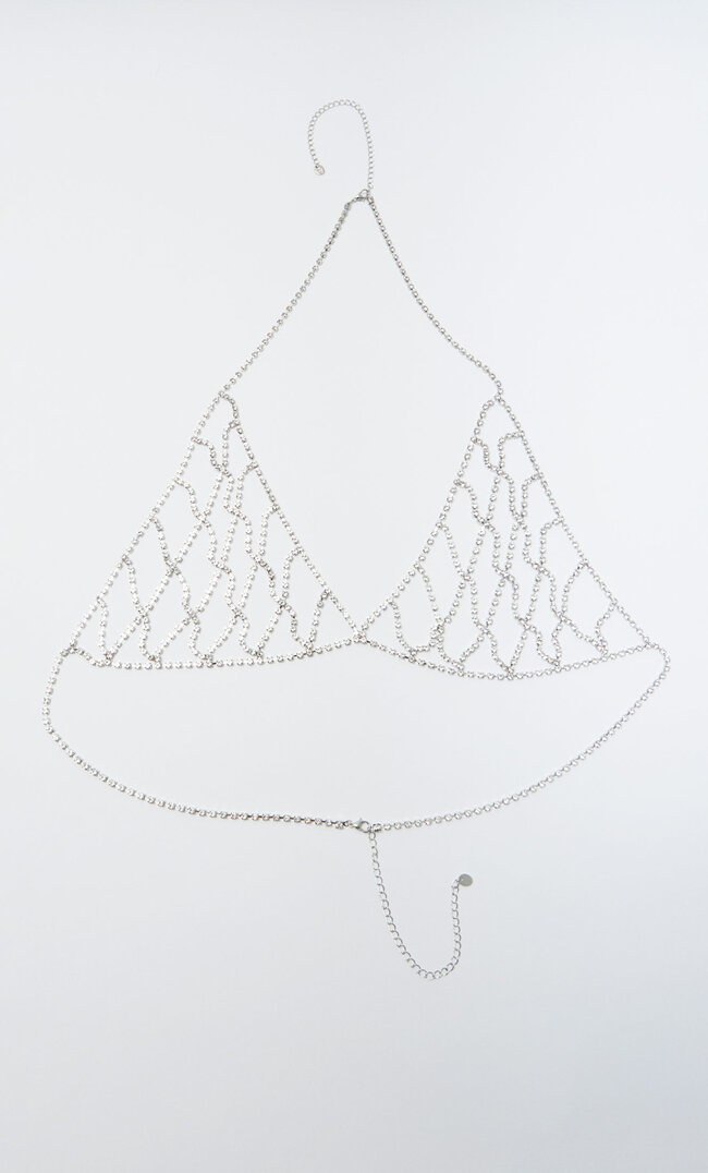 

Stradivarius Bralette Body Chain Mit Strass Und Glitzer Grau M