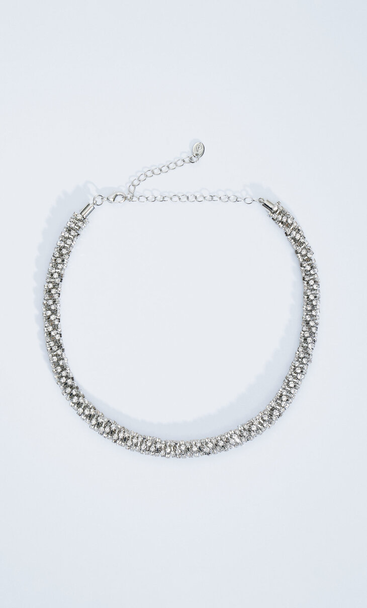 Rhinestone tube choker necklace