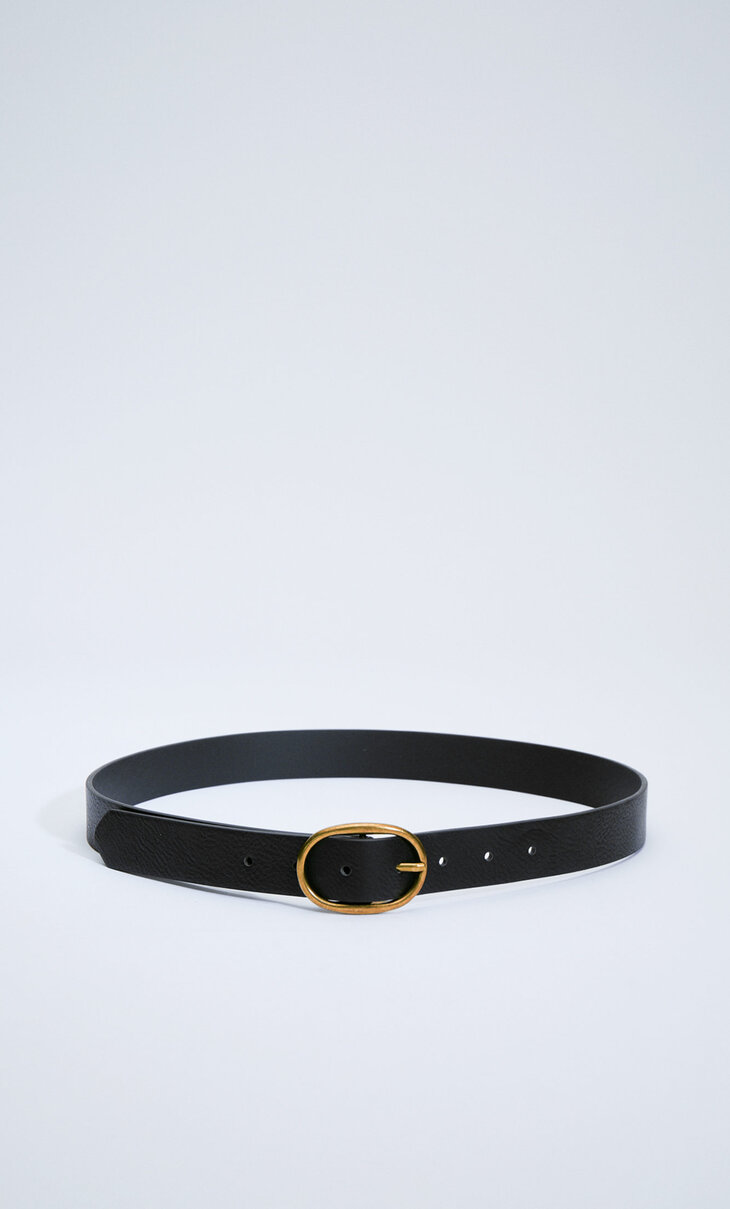 Thin belt with matte oval buckle