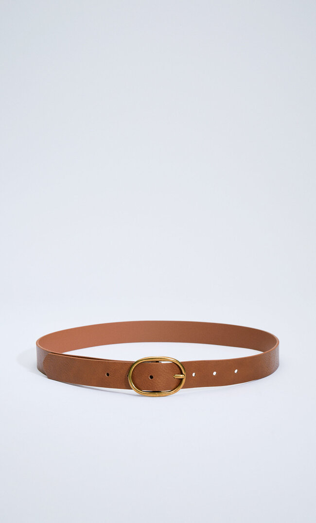 

Stradivarius Schmaler Gürtel Mit Ovaler, Matter Schnalle Helles Camel 70