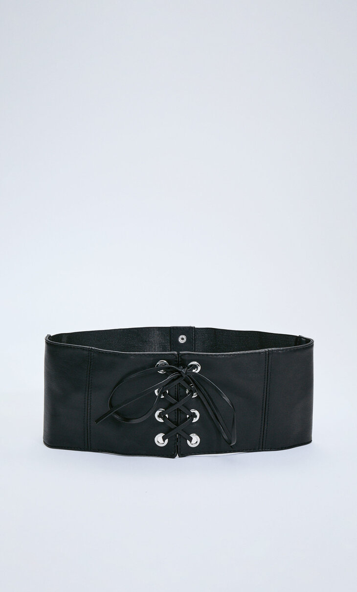 Faux leather sash belt with eyelets
