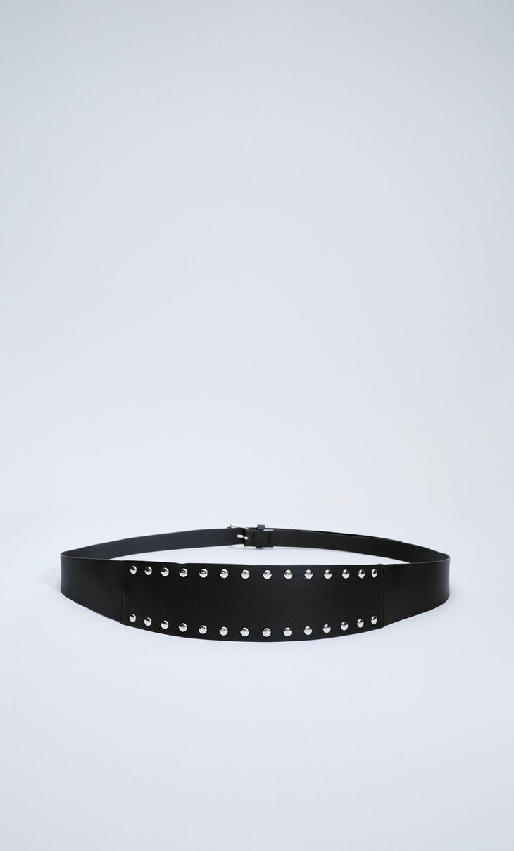 Sash belt with studs and double turn-up detail