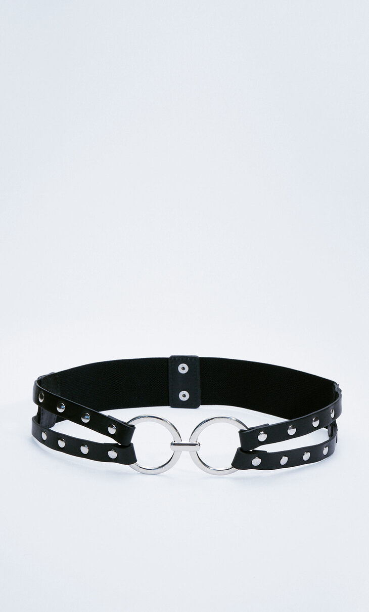 Stretch belt with hoops and studs