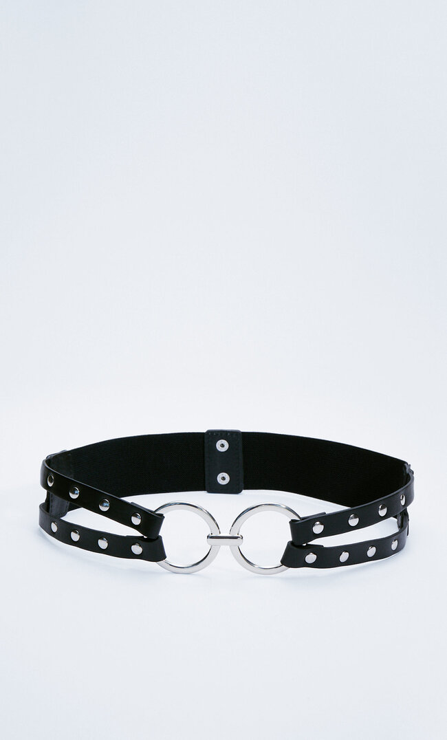 

Stradivarius Elastischer Gürtel Mit Ringen Und Nieten Schwarz 90