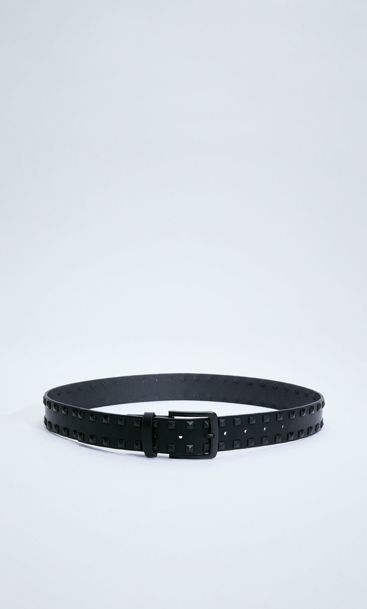 Belt with square matte studs