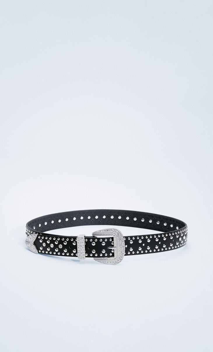 Studded cowboy-style belt with diamantés